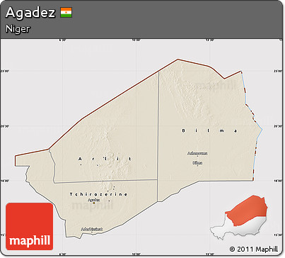 Shaded Relief Map of Agadez, cropped outside