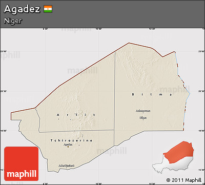 Shaded Relief Map of Agadez, cropped outside