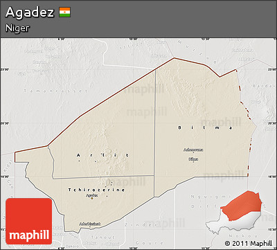 Shaded Relief Map of Agadez, lighten, semi-desaturated
