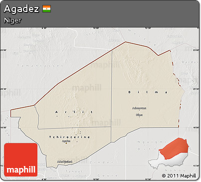 Shaded Relief Map of Agadez, lighten, semi-desaturated