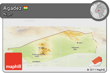 Physical Panoramic Map of Agadez, lighten
