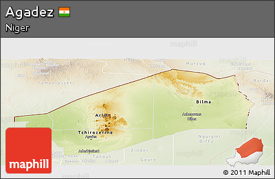 Physical Panoramic Map of Agadez, lighten