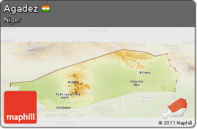 Physical Panoramic Map of Agadez, lighten