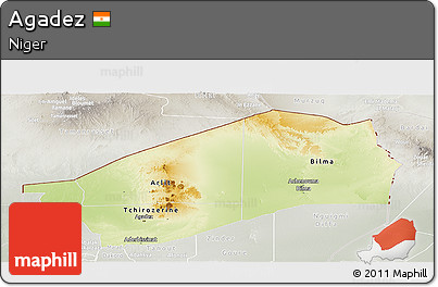 Physical Panoramic Map of Agadez, lighten, semi-desaturated