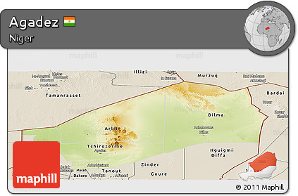 Physical Panoramic Map of Agadez, shaded relief outside