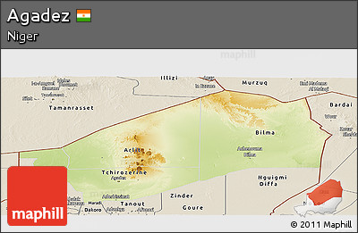 Physical Panoramic Map of Agadez, shaded relief outside