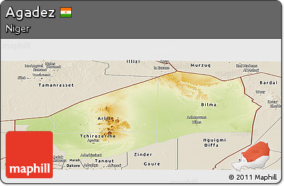 Physical Panoramic Map of Agadez, shaded relief outside