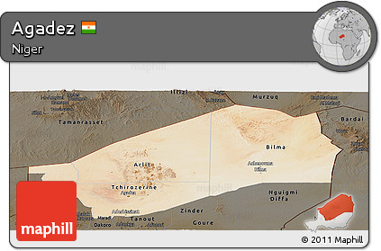 Satellite Panoramic Map of Agadez, darken