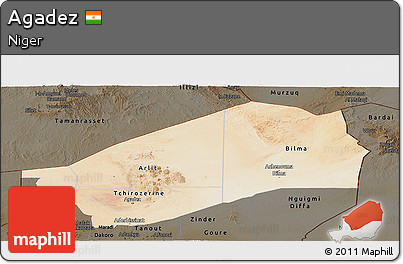 Satellite Panoramic Map of Agadez, darken