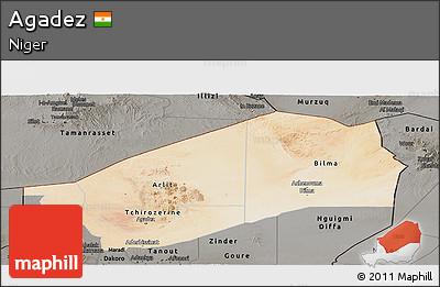 Satellite Panoramic Map of Agadez, darken, semi-desaturated