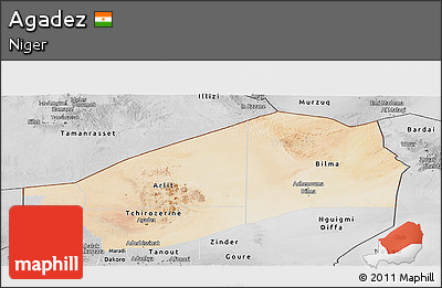 Satellite Panoramic Map of Agadez, desaturated
