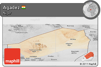 Satellite Panoramic Map of Agadez, desaturated