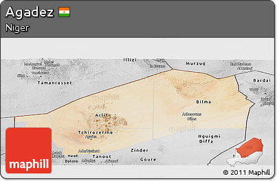 Satellite Panoramic Map of Agadez, desaturated
