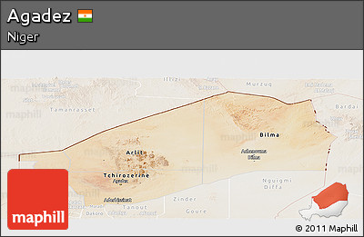 Satellite Panoramic Map of Agadez, lighten