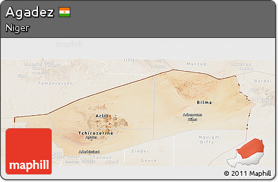 Satellite Panoramic Map of Agadez, lighten