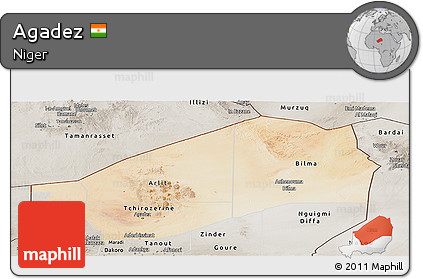 Satellite Panoramic Map of Agadez, semi-desaturated