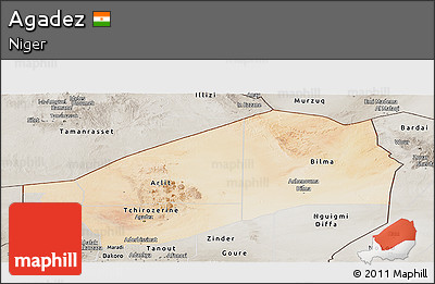 Satellite Panoramic Map of Agadez, semi-desaturated