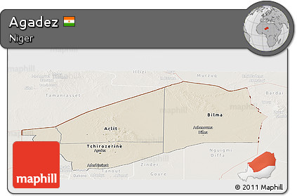 Shaded Relief Panoramic Map of Agadez, lighten