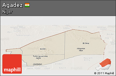 Shaded Relief Panoramic Map of Agadez, lighten