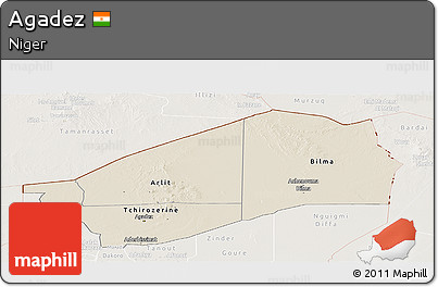 Shaded Relief Panoramic Map of Agadez, lighten