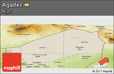 Shaded Relief Panoramic Map of Agadez, physical outside