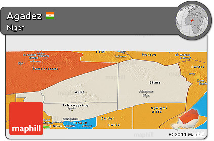 Shaded Relief Panoramic Map of Agadez, political outside