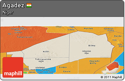 Shaded Relief Panoramic Map of Agadez, political outside