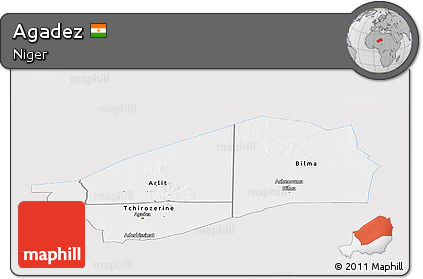 Silver Style Panoramic Map of Agadez, single color outside