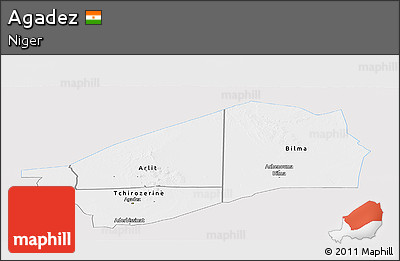 Silver Style Panoramic Map of Agadez, single color outside
