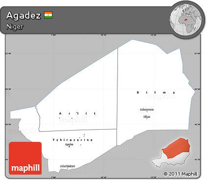 Gray Simple Map of Agadez, single color outside