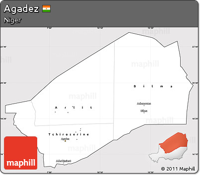 Silver Style Simple Map of Agadez, cropped outside