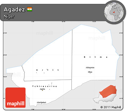 Silver Style Simple Map of Agadez, single color outside