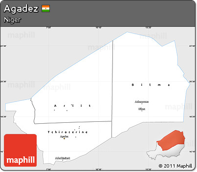 Silver Style Simple Map of Agadez, single color outside