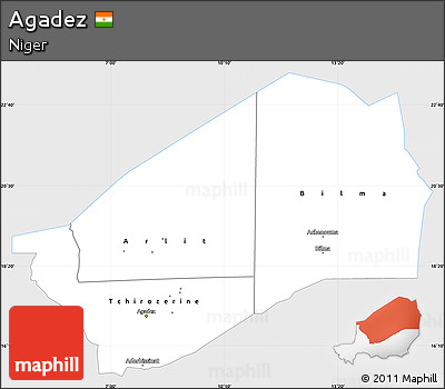 Silver Style Simple Map of Agadez, single color outside