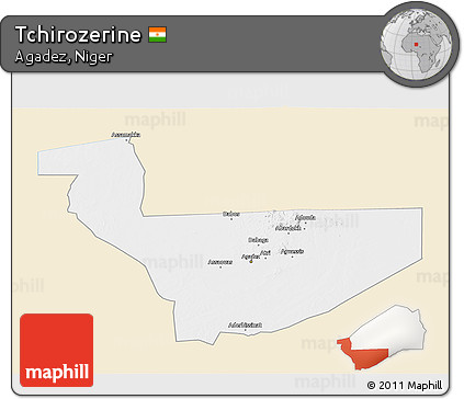 Classic Style 3D Map of Tchirozerine, single color outside