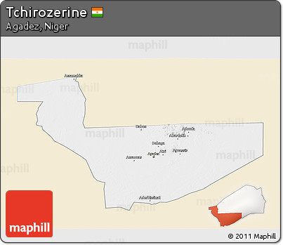 Classic Style 3D Map of Tchirozerine, single color outside