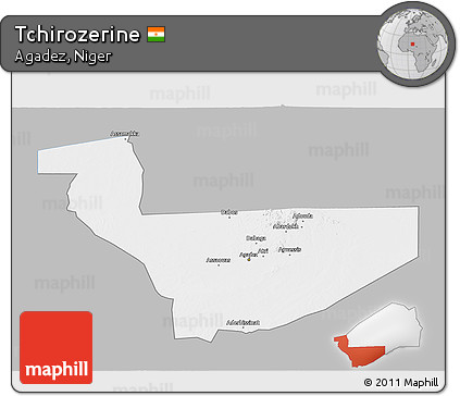 Gray 3D Map of Tchirozerine, single color outside
