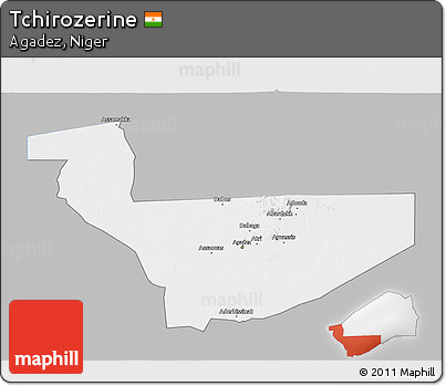 Gray 3D Map of Tchirozerine, single color outside
