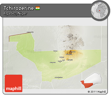 Physical 3D Map of Tchirozerine, lighten, semi-desaturated