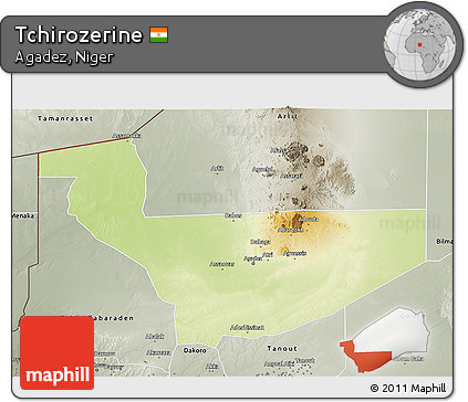 Physical 3D Map of Tchirozerine, semi-desaturated