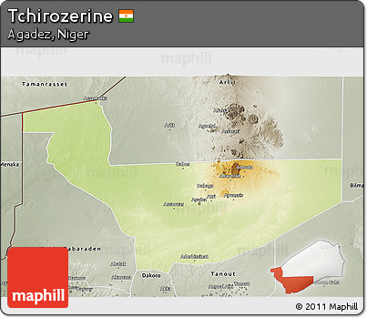Physical 3D Map of Tchirozerine, semi-desaturated