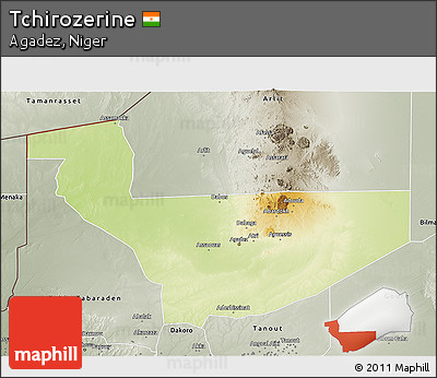 Physical 3D Map of Tchirozerine, semi-desaturated