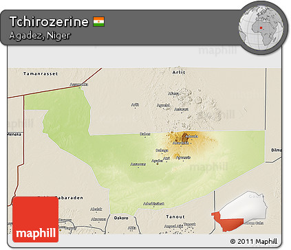 Physical 3D Map of Tchirozerine, shaded relief outside