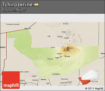 Physical 3D Map of Tchirozerine, shaded relief outside