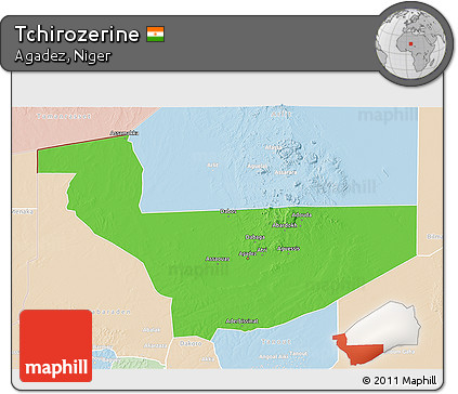 Political 3D Map of Tchirozerine, lighten