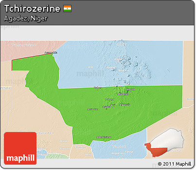 Political 3D Map of Tchirozerine, lighten