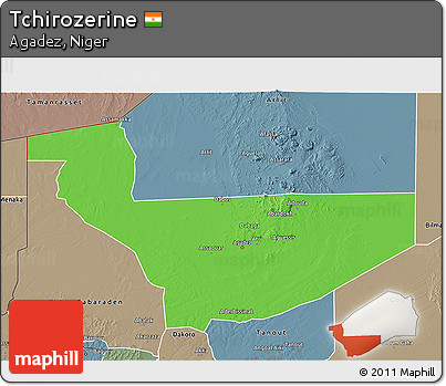 Political 3D Map of Tchirozerine, semi-desaturated