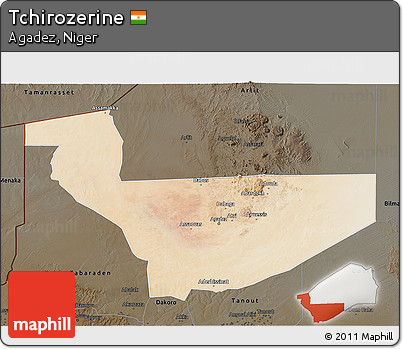 Satellite 3D Map of Tchirozerine, darken