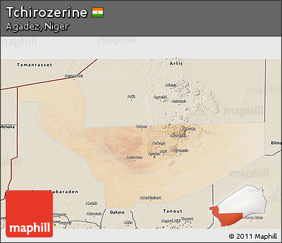 Satellite 3D Map of Tchirozerine, shaded relief outside