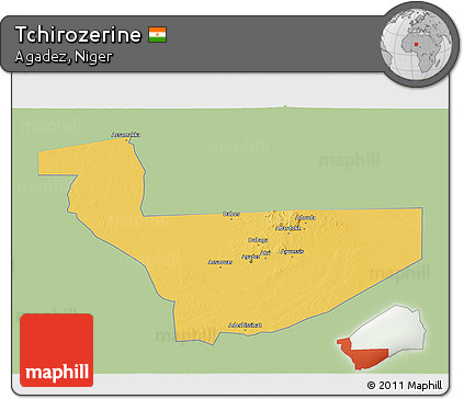 Savanna Style 3D Map of Tchirozerine, single color outside